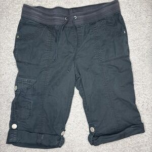 Women's 10P Petite Drawstring Waist Casual Black Cargo Shorts